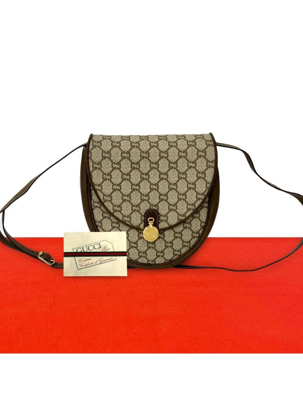 Gucci Vintage Plus Logo Pattern Leather Mini Shoulder Bag Pochette Brown